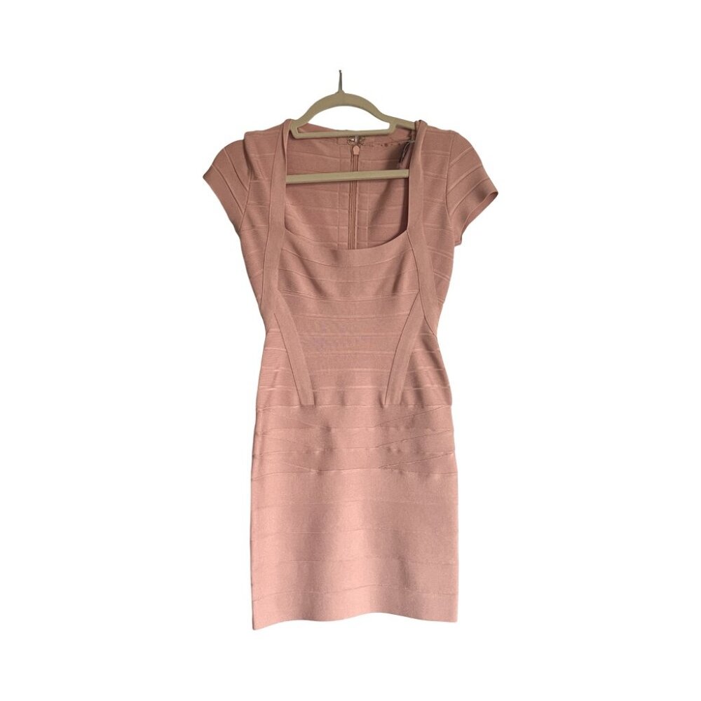 Herve Leger "Rae" bodycon bandage dress in blush